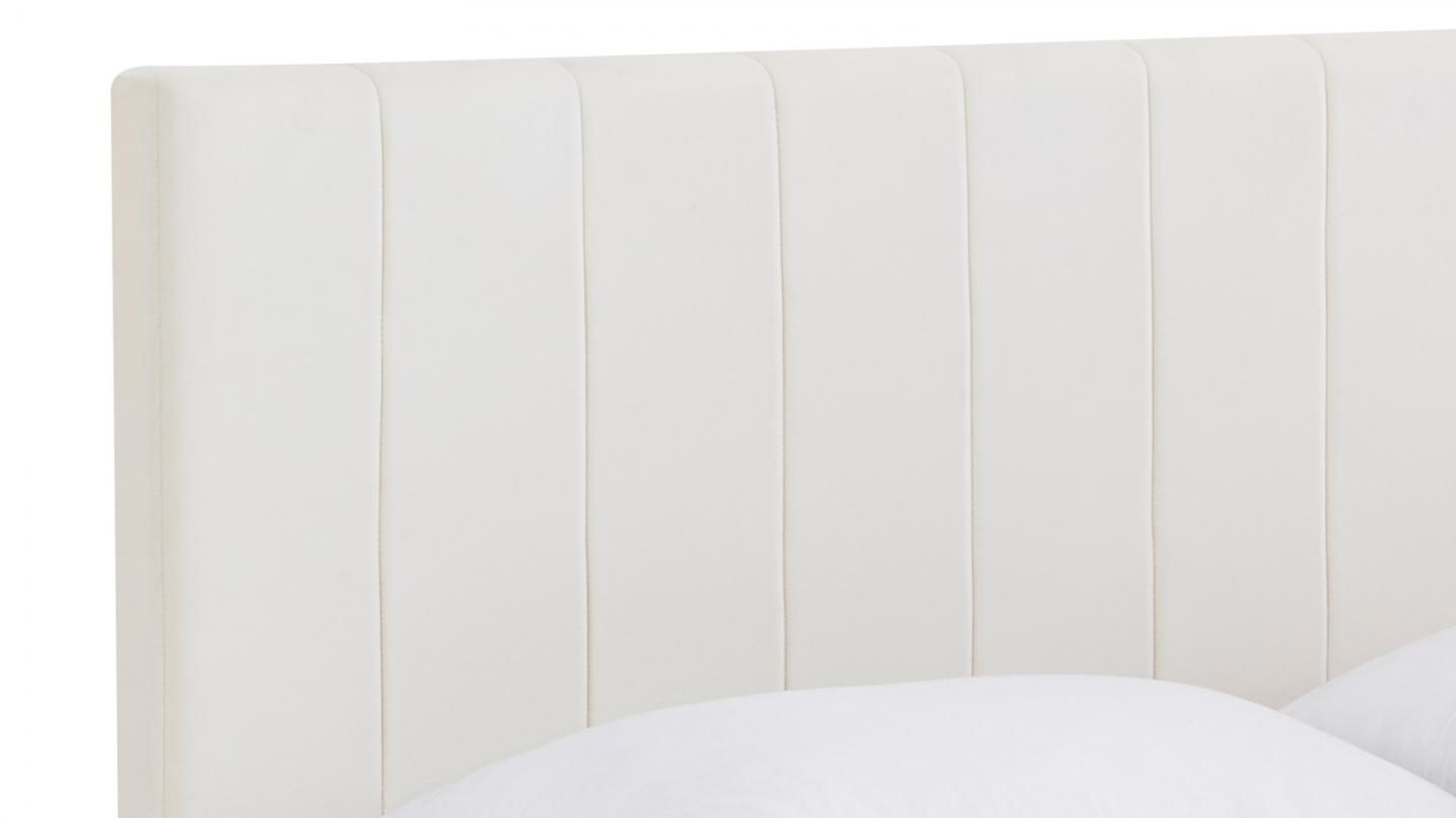 Lit adulte 140x190 cm avec tête de lit capitonnée en velours beige - William