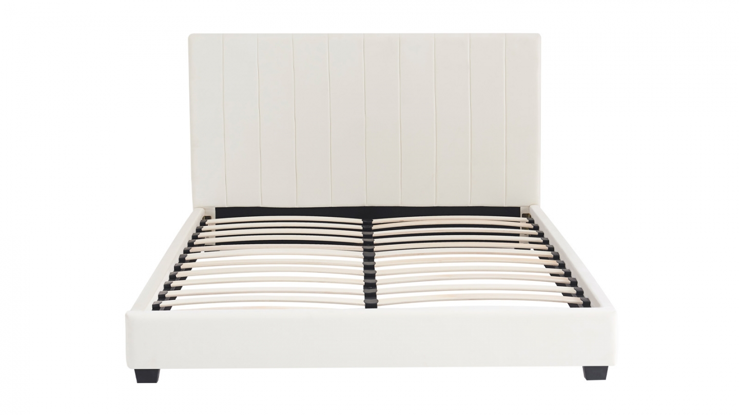 Lit adulte 140x190 cm avec tête de lit capitonnée en velours beige - William