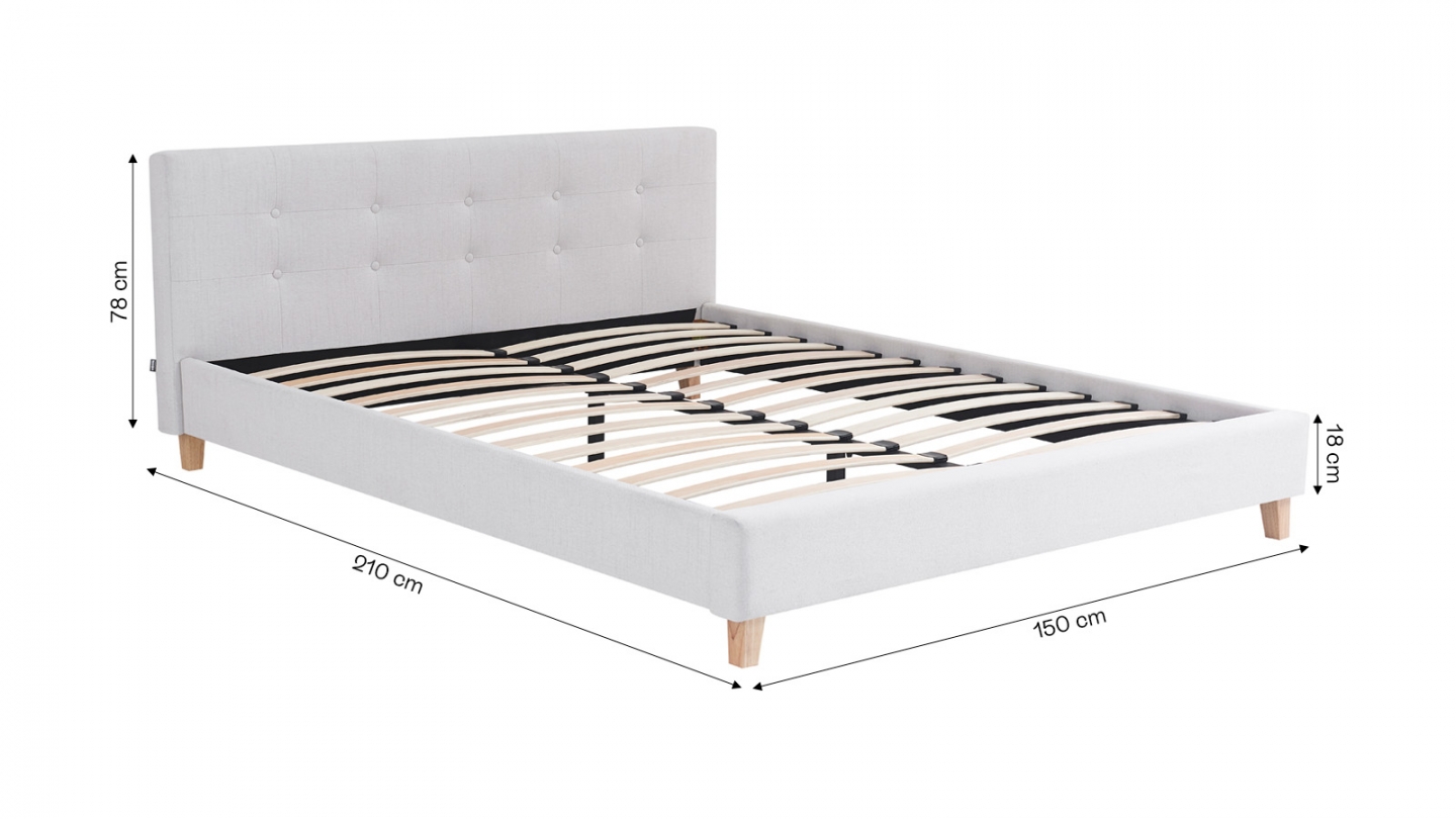 Lit adulte 140x190 cm avec tête de lit capitonnée en tissu beige - Milo