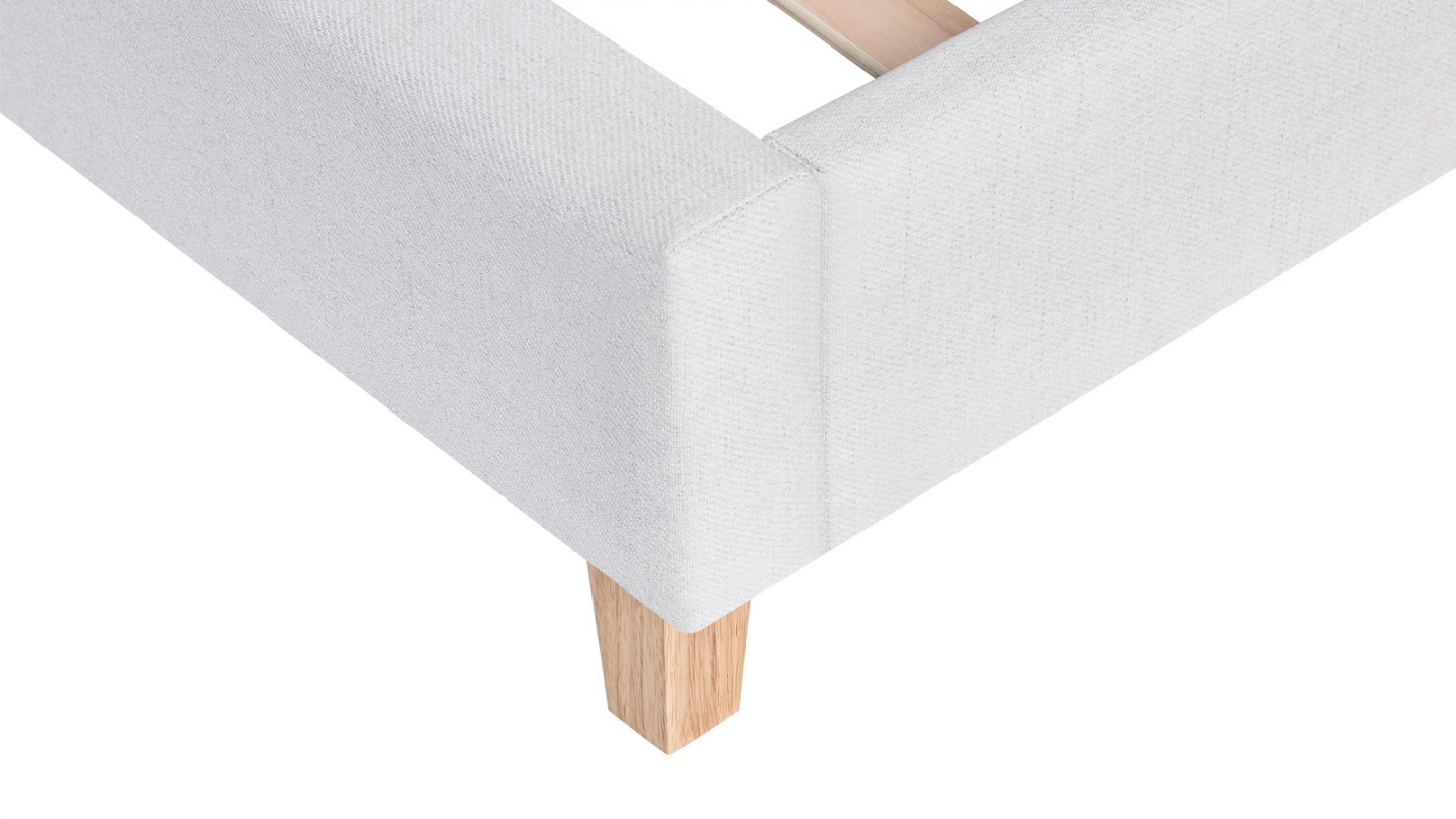 Lit adulte 160x200 cm avec tête de lit capitonnée en tissu beige - Milo
