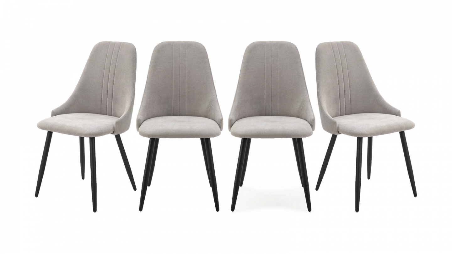 Lot de 4 chaises en tissu gris clair - Soan