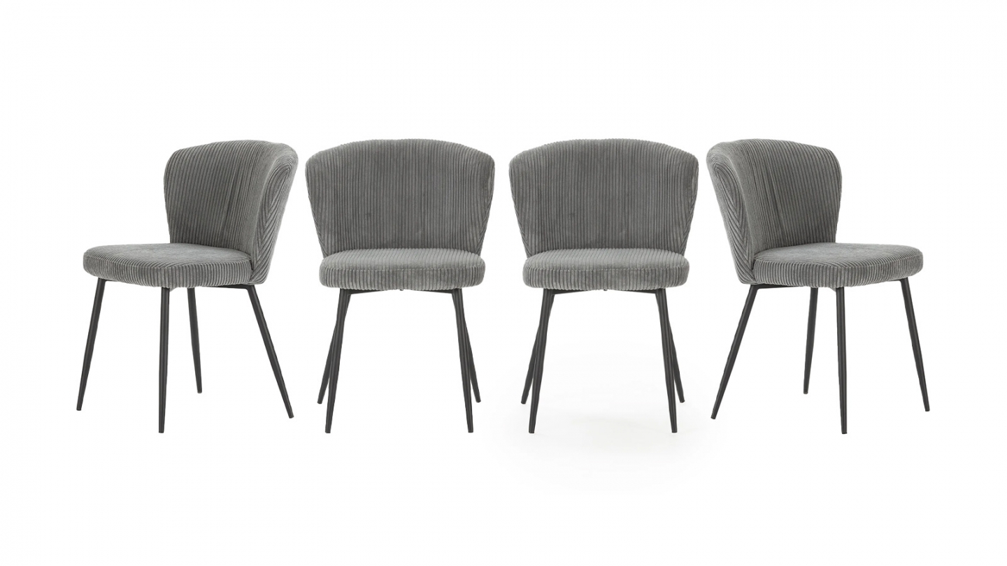 Lot de 4 chaises en velours côtelé gris - Klara