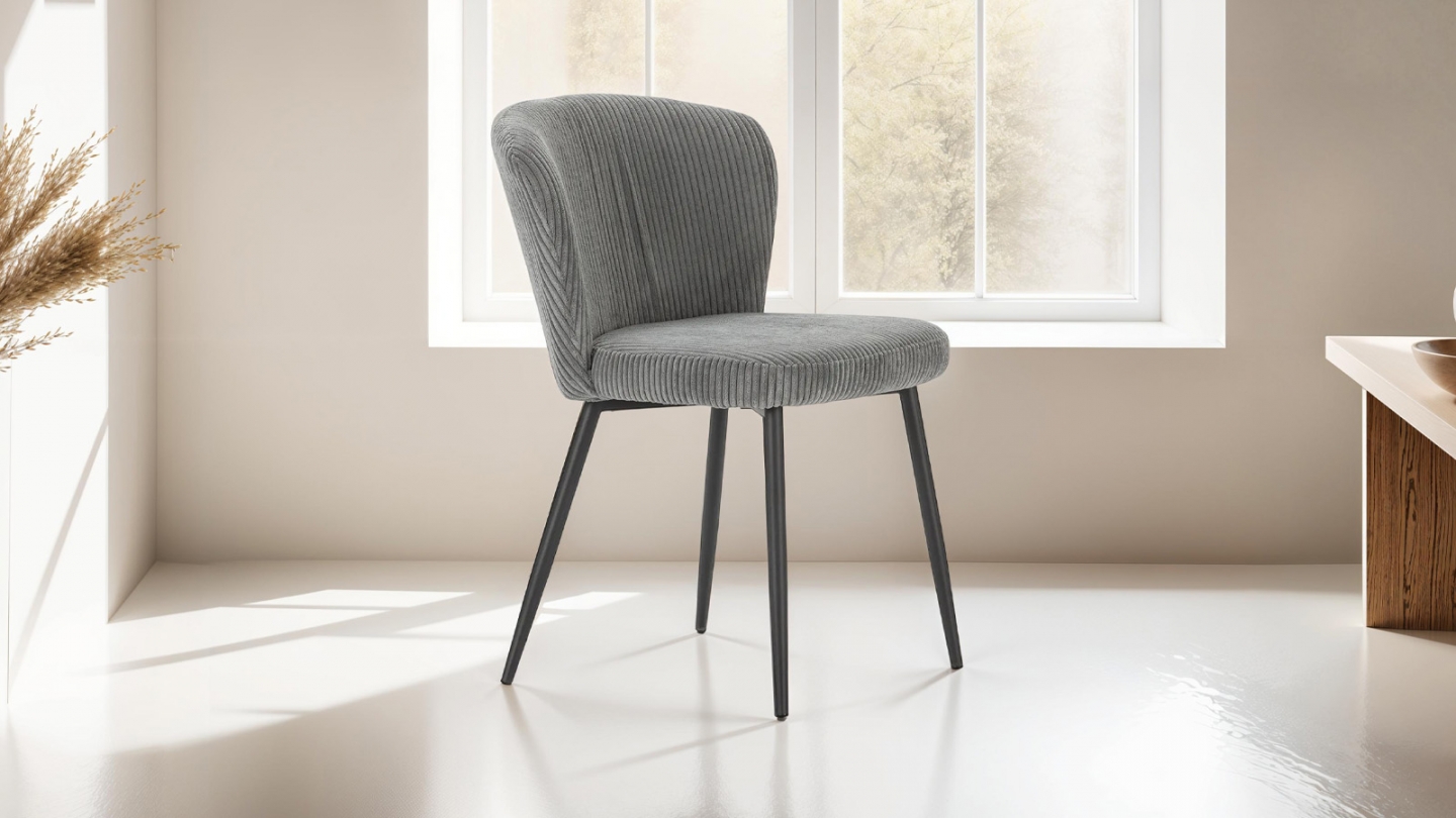 Lot de 4 chaises en velours côtelé gris - Klara