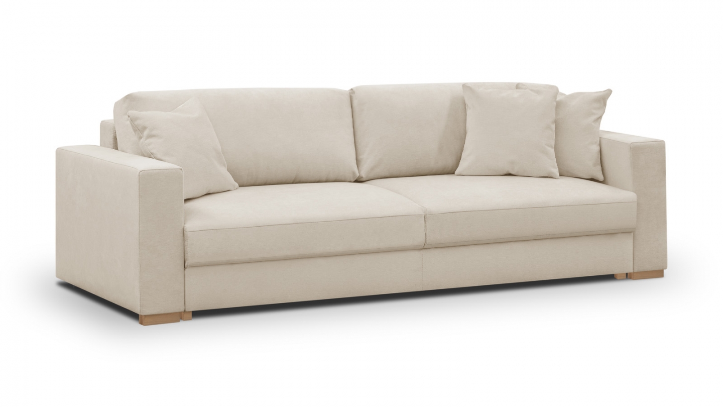 Canapé convertible 3 places en tissu chenille beige - Robin