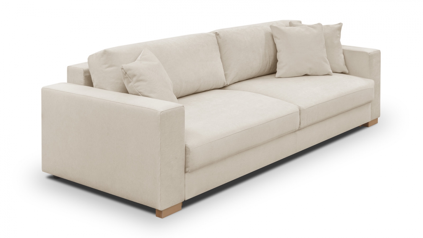 Canapé convertible 3 places en tissu chenille beige - Robin