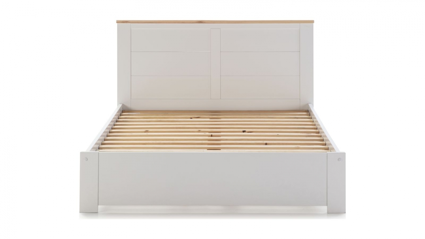 Lit adulte 140x190 cm avec tête de lit en bois blanc - Nevea