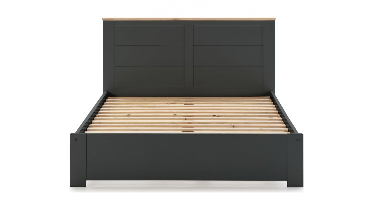 Lit adulte 140x190 cm avec tête de lit en bois gris anthracite - Nevea