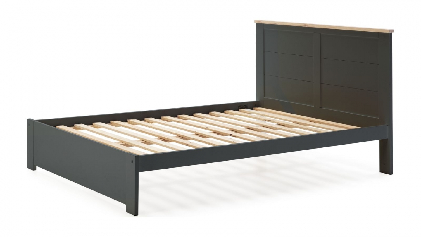 Lit adulte 140x190 cm avec tête de lit en bois gris anthracite - Nevea
