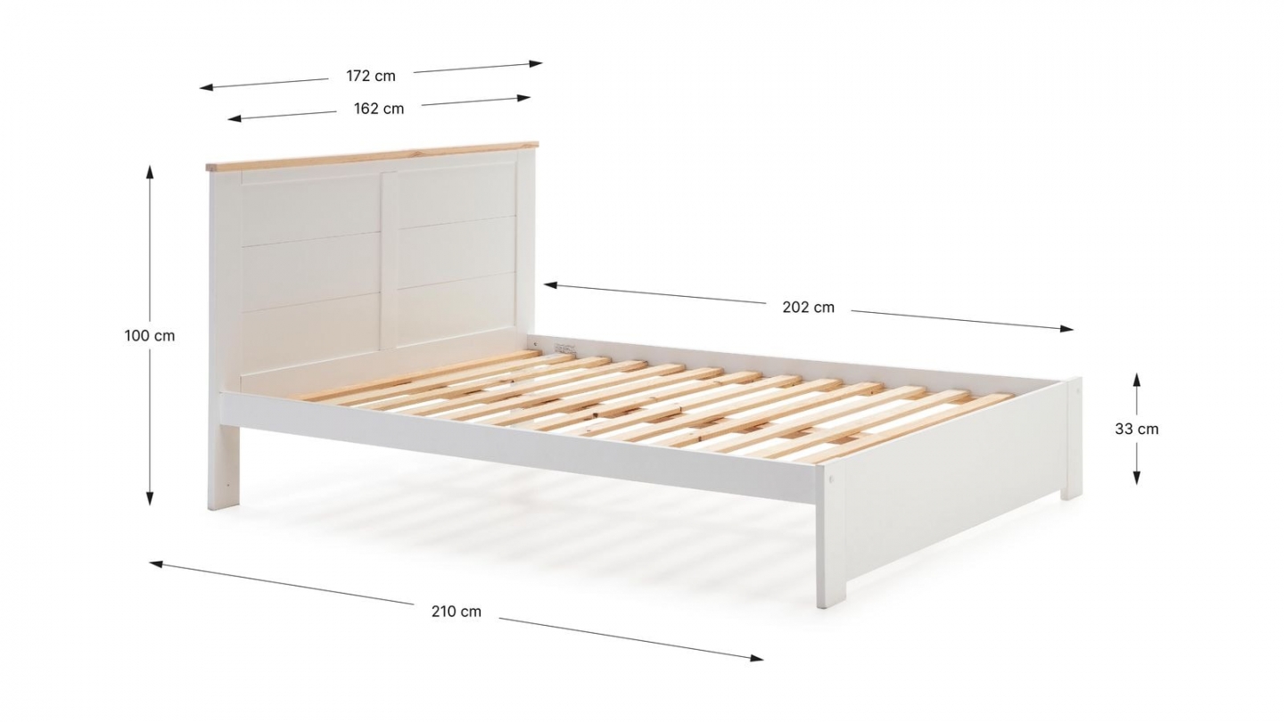 Lit adulte 160x200 cm avec tête de lit en bois blanc - Nevea