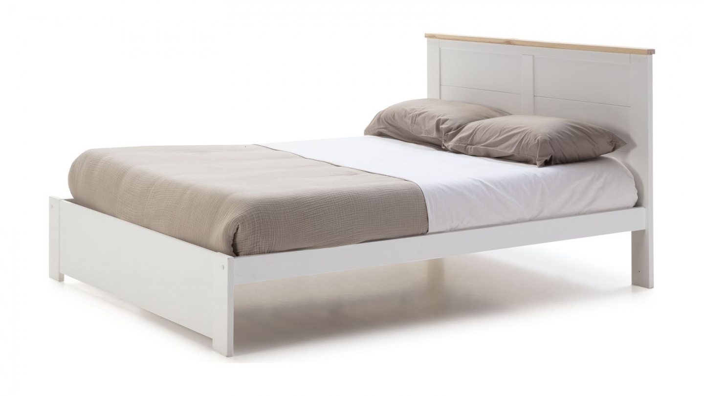 Lit adulte 160x200 cm avec tête de lit en bois blanc - Nevea