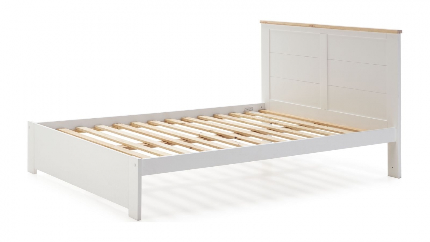 Lit adulte 160x200 cm avec tête de lit en bois blanc - Nevea