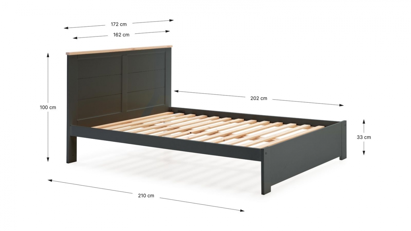 Lit adulte 160x200 cm avec tête de lit en bois gris anthracite - Nevea