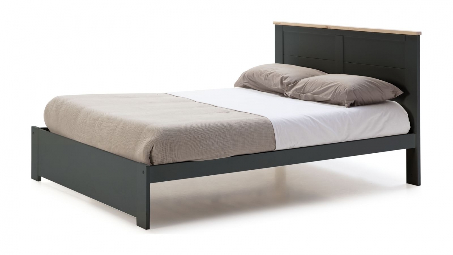 Lit adulte 160x200 cm avec tête de lit en bois gris anthracite - Nevea