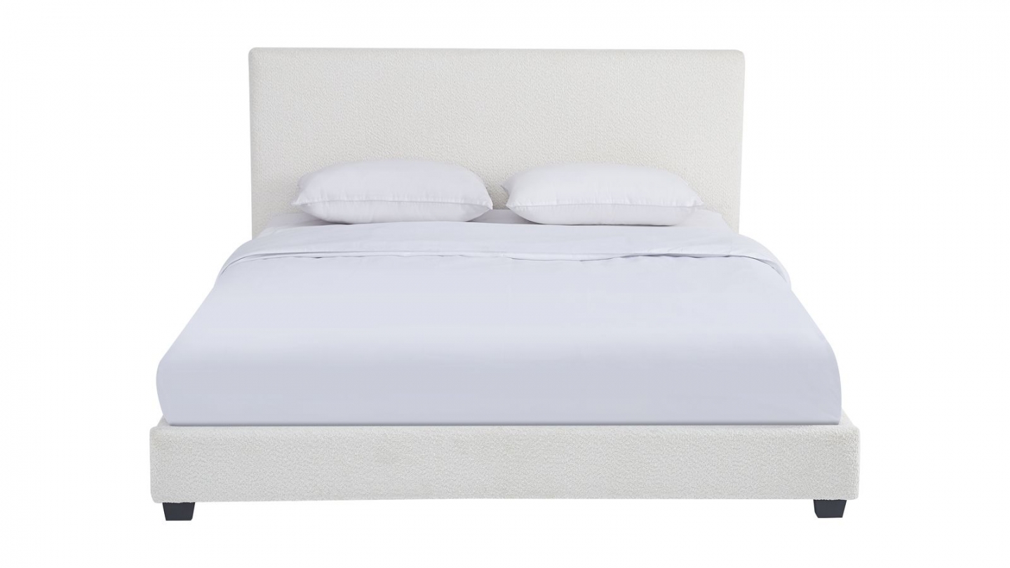 Lit adulte 160x200 cm avec tête de lit capitonnée en tissu bouclé beige - William