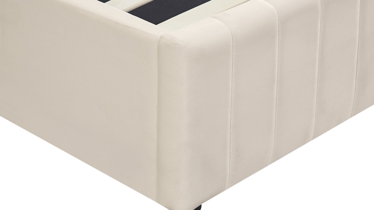 Lit coffre adulte 180x200 cm avec tête de lit capitonnée en velours beige - Ava
