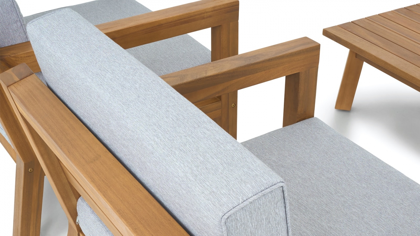 Salon de jardin 4 places en bois FSC - 4 fauteuils et table basse - Palau