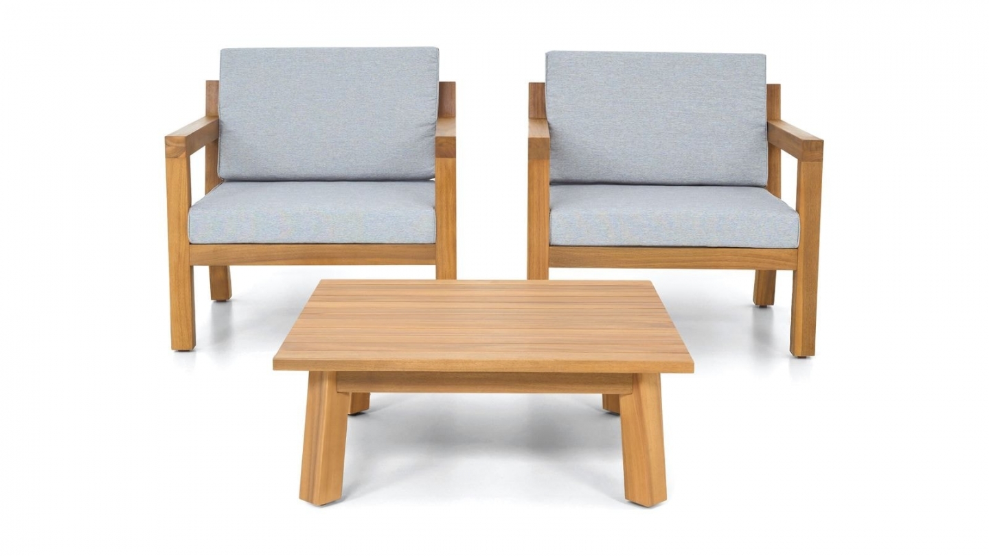 Salon de jardin 2 places en bois FSC - 2 fauteuils et table basse - Palau