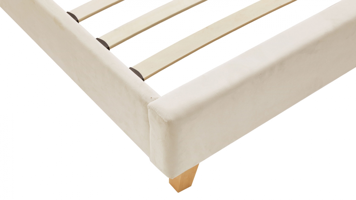 Lit adulte 140x190 cm avec tête de lit capitonnée en velours beige - Milo