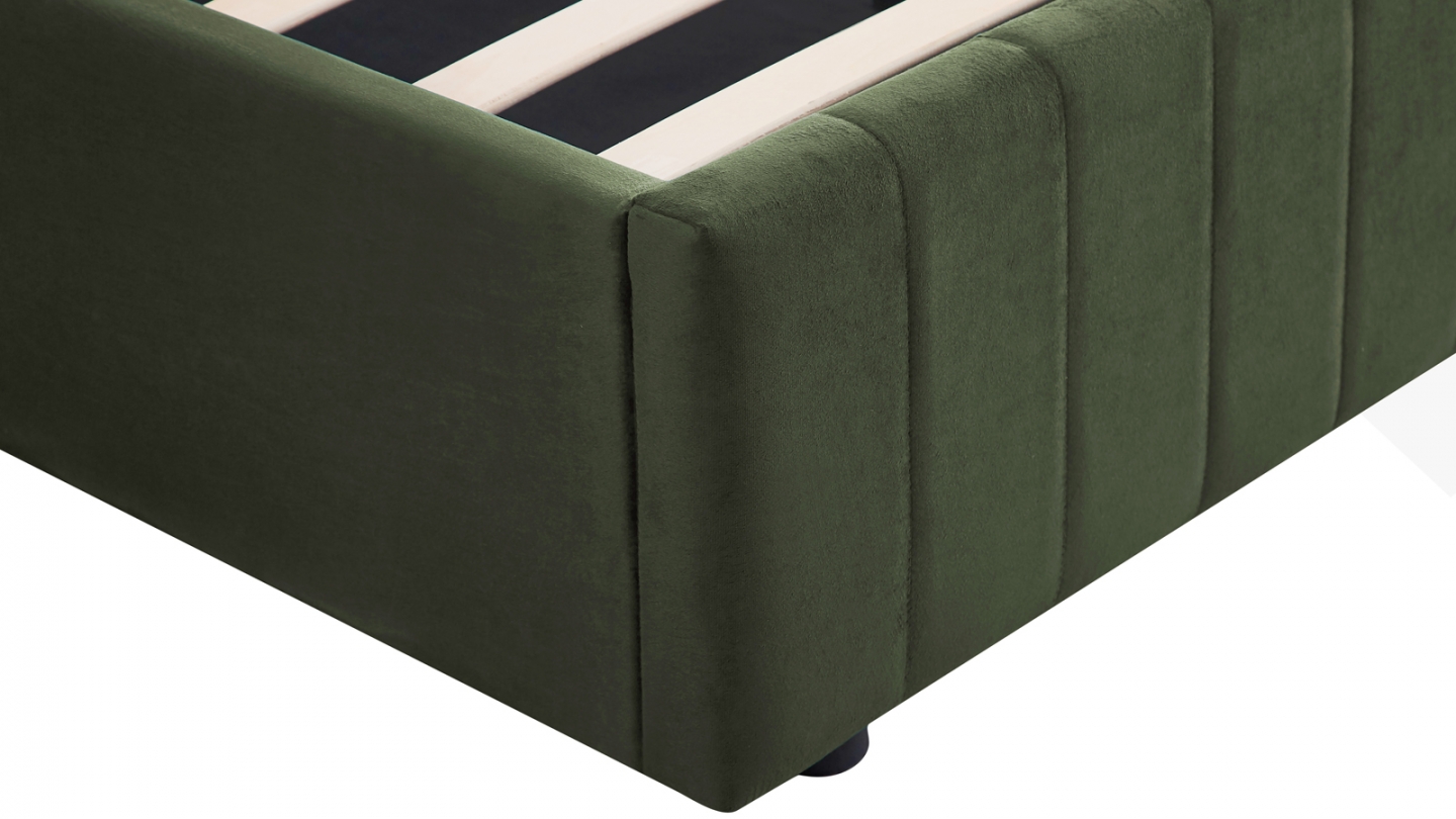 Lit coffre adulte 160x200 cm avec tête de lit capitonnée en velours vert kaki - Ava