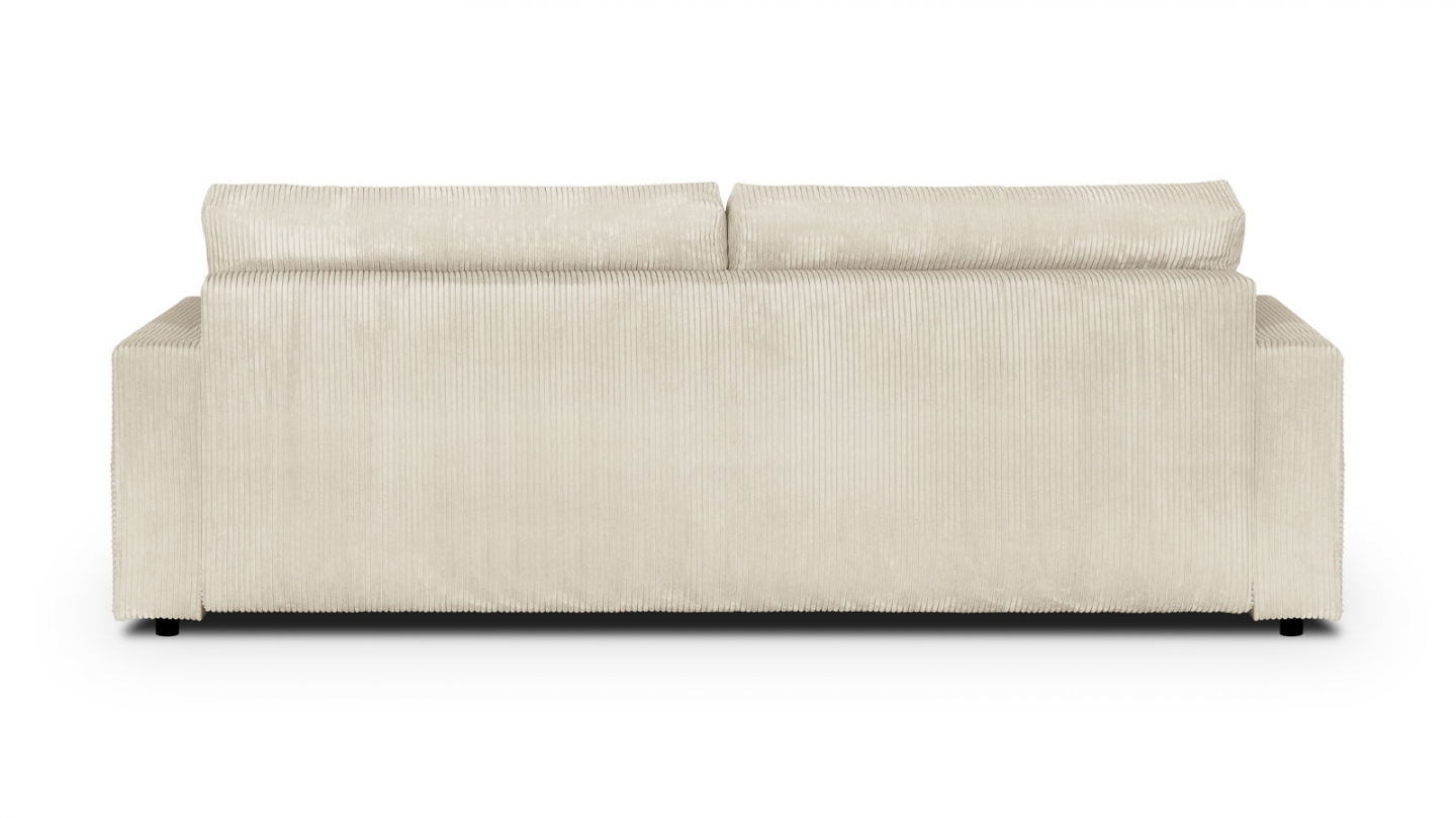 Canapé convertible 3 places en velours côtelé beige avec coffre de rangement - Robin