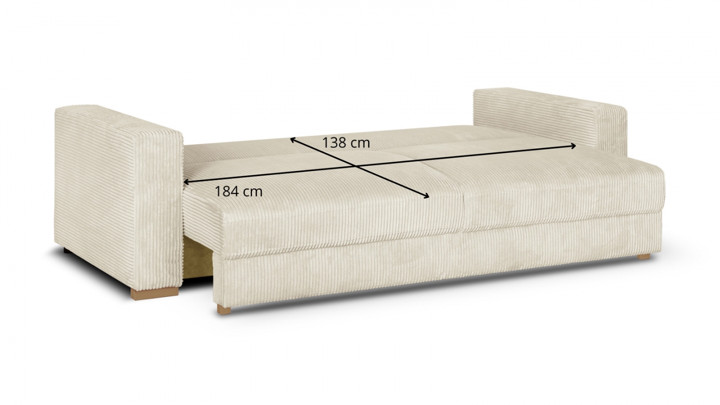 Canapé convertible 3 places en velours côtelé beige avec coffre de rangement - Robin
