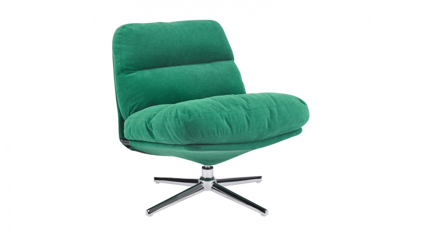 Fauteuil pivotant en velours côtelé vert électrique et piètement chromé - Julia