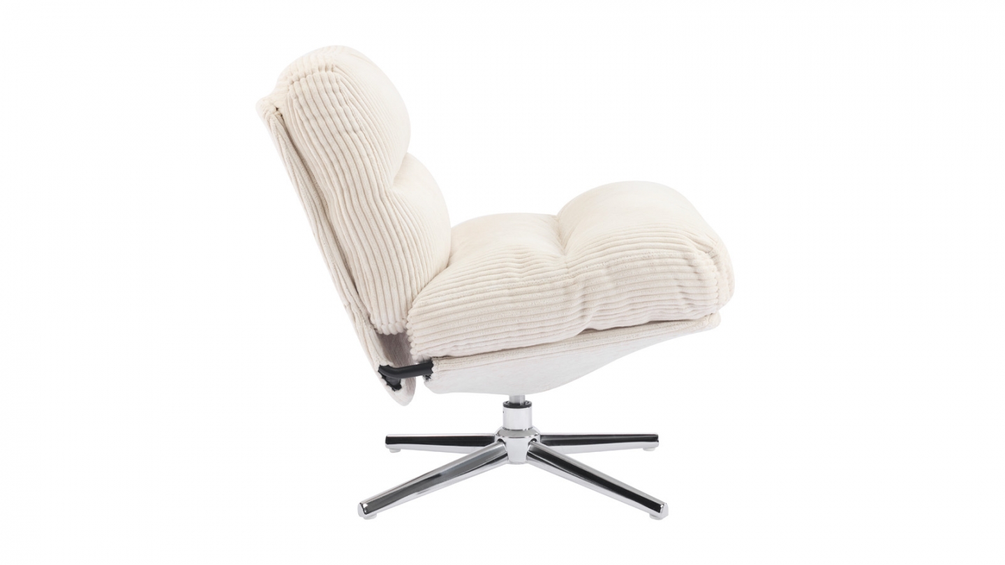 Fauteuil pivotant en velours cotelé beige et piètement chromé - Julia