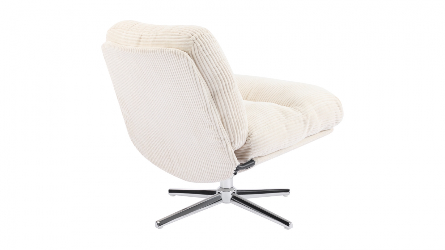 Fauteuil pivotant en velours cotelé beige et piètement chromé - Julia