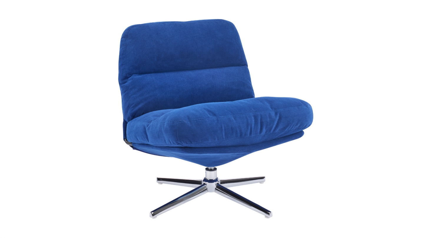 Fauteuil pivotant en velours côtelé bleu électrique et piètement chromé - Julia
