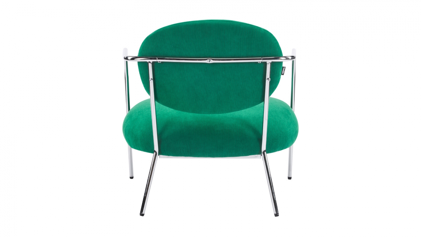 Fauteuil en velours côtelé vert électrique et piètement chromé - Léon