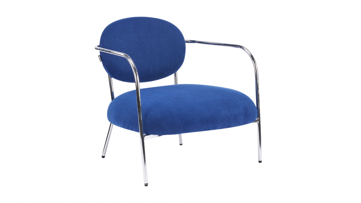 Fauteuil en velours côtelé bleu électrique et piètement chromé - Léon