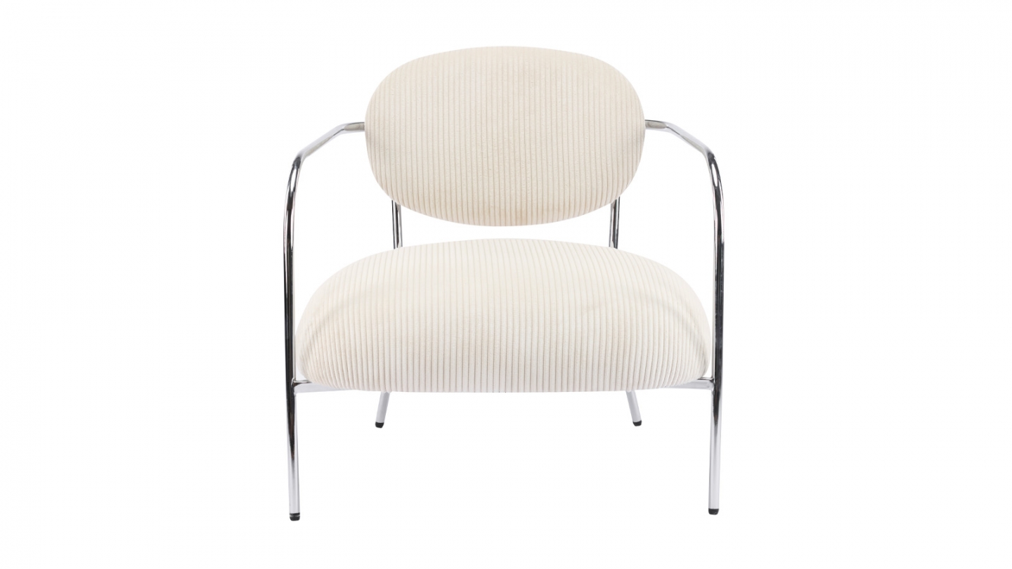 Fauteuil en velours cotelé beige et piètement chromé - Léon