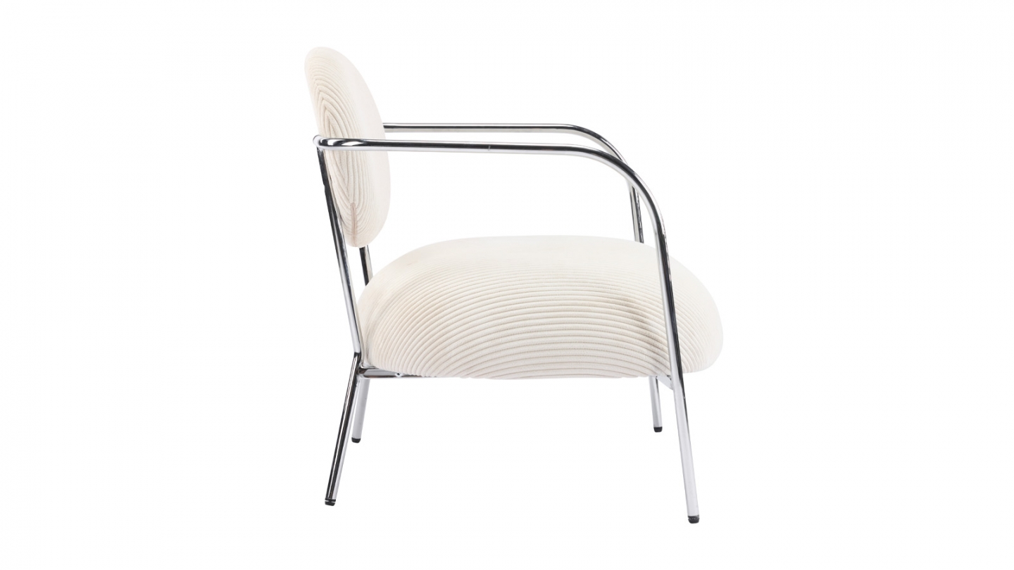 Fauteuil en velours cotelé beige et piètement chromé - Léon