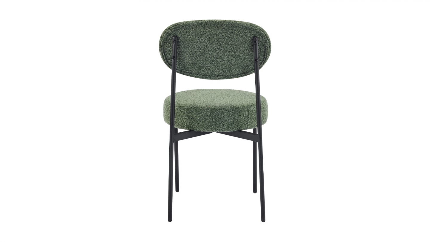 Lot de 2 chaises en tissu bouclé vert, piètement métal noir - Evora Lot de 2 chaises en tissu bouclé vert, piètement métal noir - Evora
