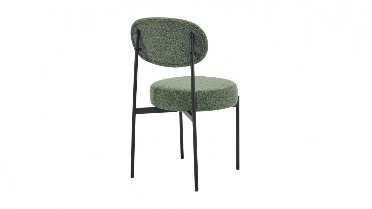 Lot de 2 chaises en tissu bouclé vert, piètement métal noir - Evora