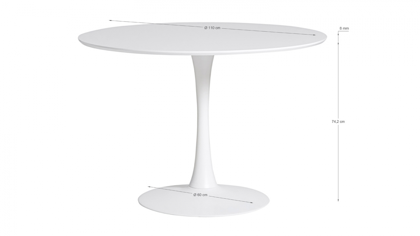 Table à manger ronde blanche Ø 110 cm - Lilo
