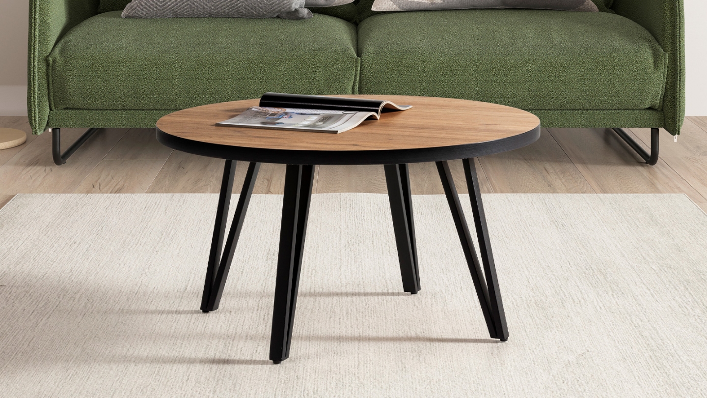 Table basse ronde couleur bois et noir Ø 80 cm - Lexi
