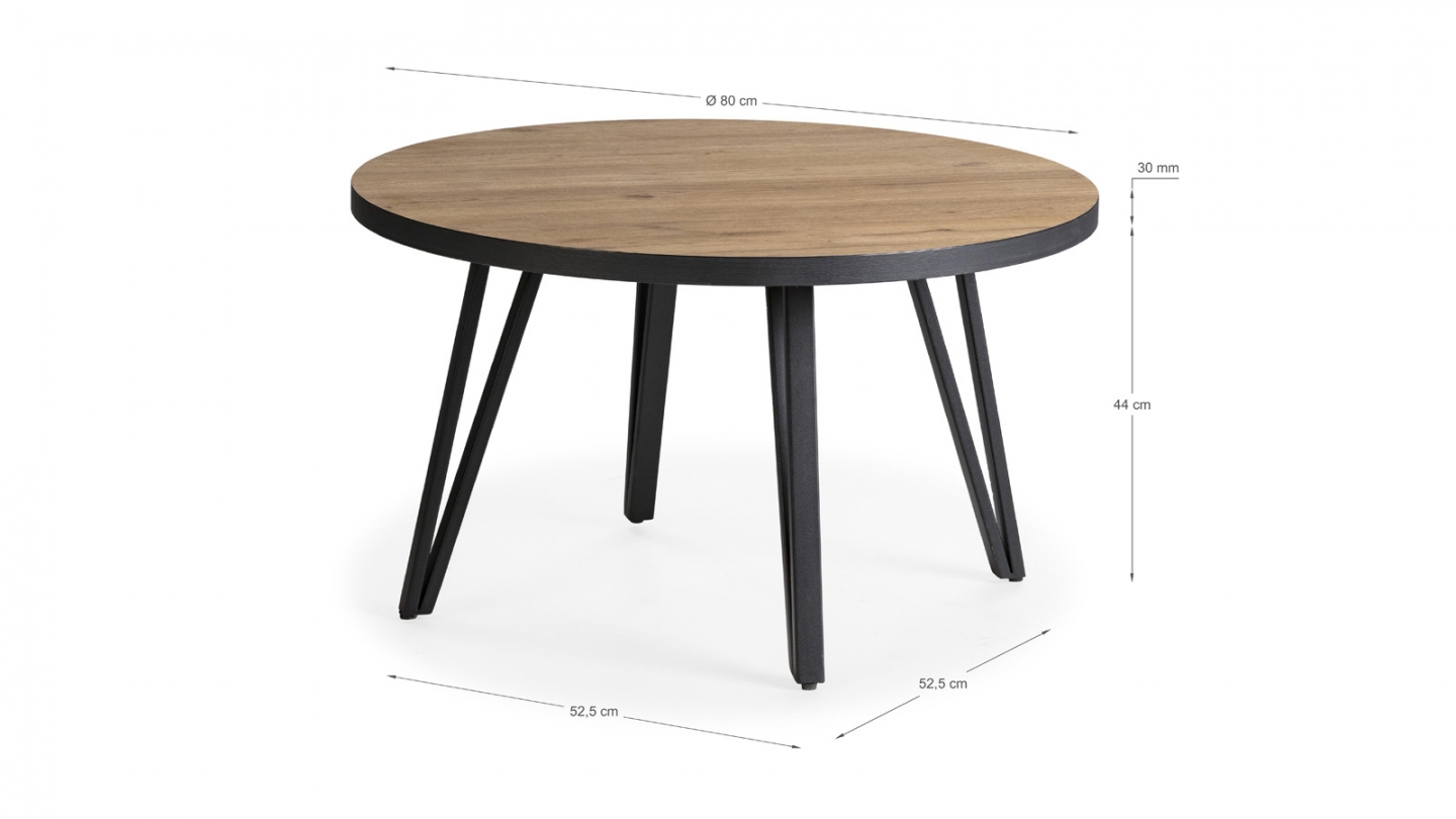 Table basse ronde couleur bois et noir Ø 80 cm - Lexi