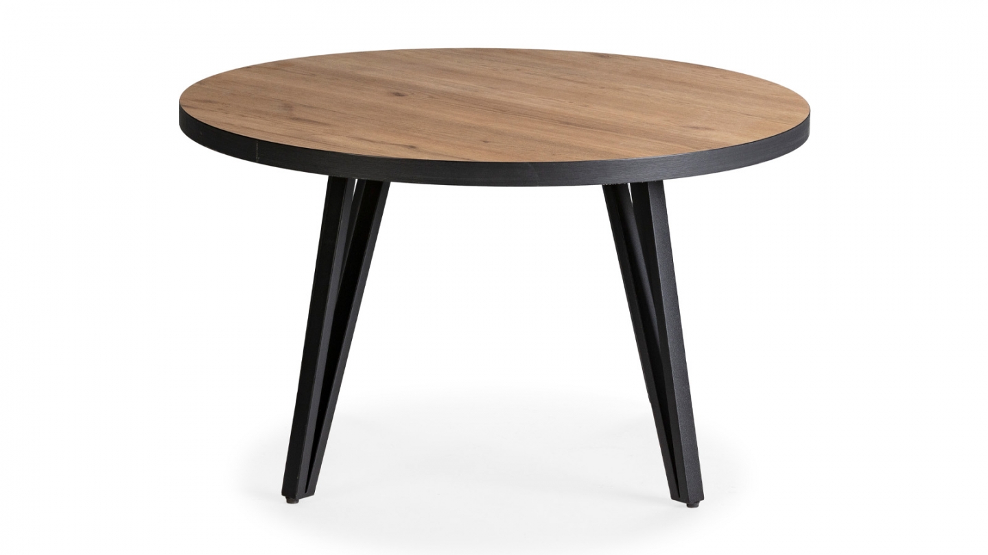 Table basse ronde couleur bois et noir Ø 80 cm - Lexi