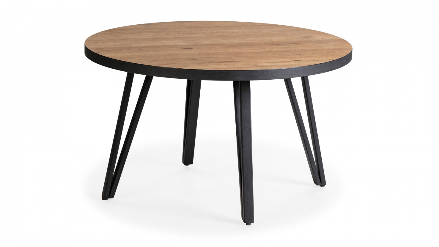 Table basse ronde couleur bois et noir Ø 80 cm - Lexi