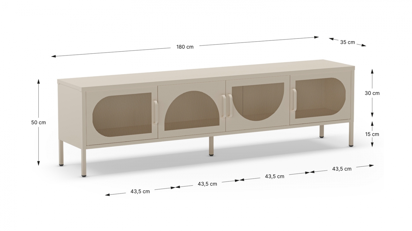 Meuble TV 4 portes en métal beige 180 cm - Inoa