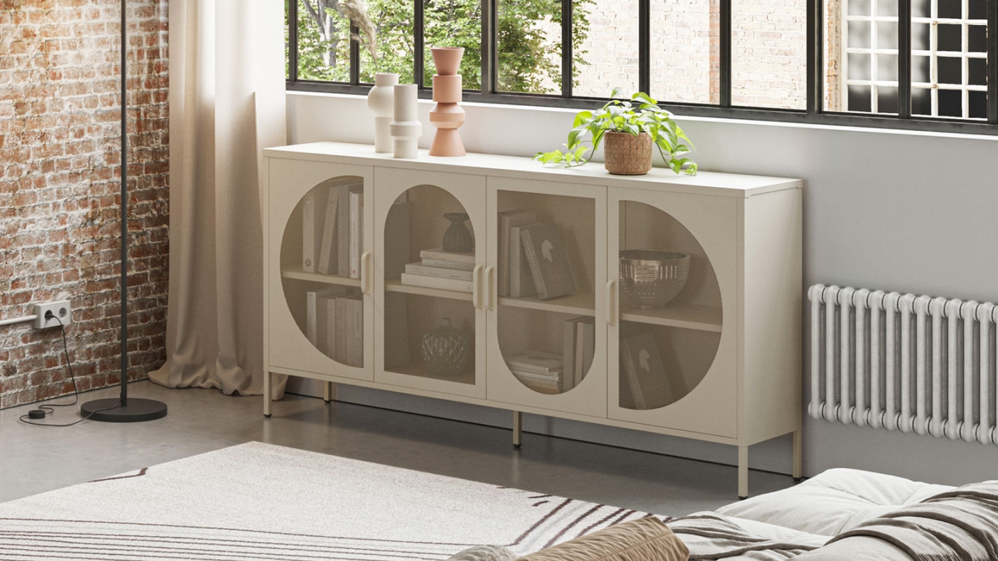 Buffet 4 portes en métal beige 160 cm - Inoa