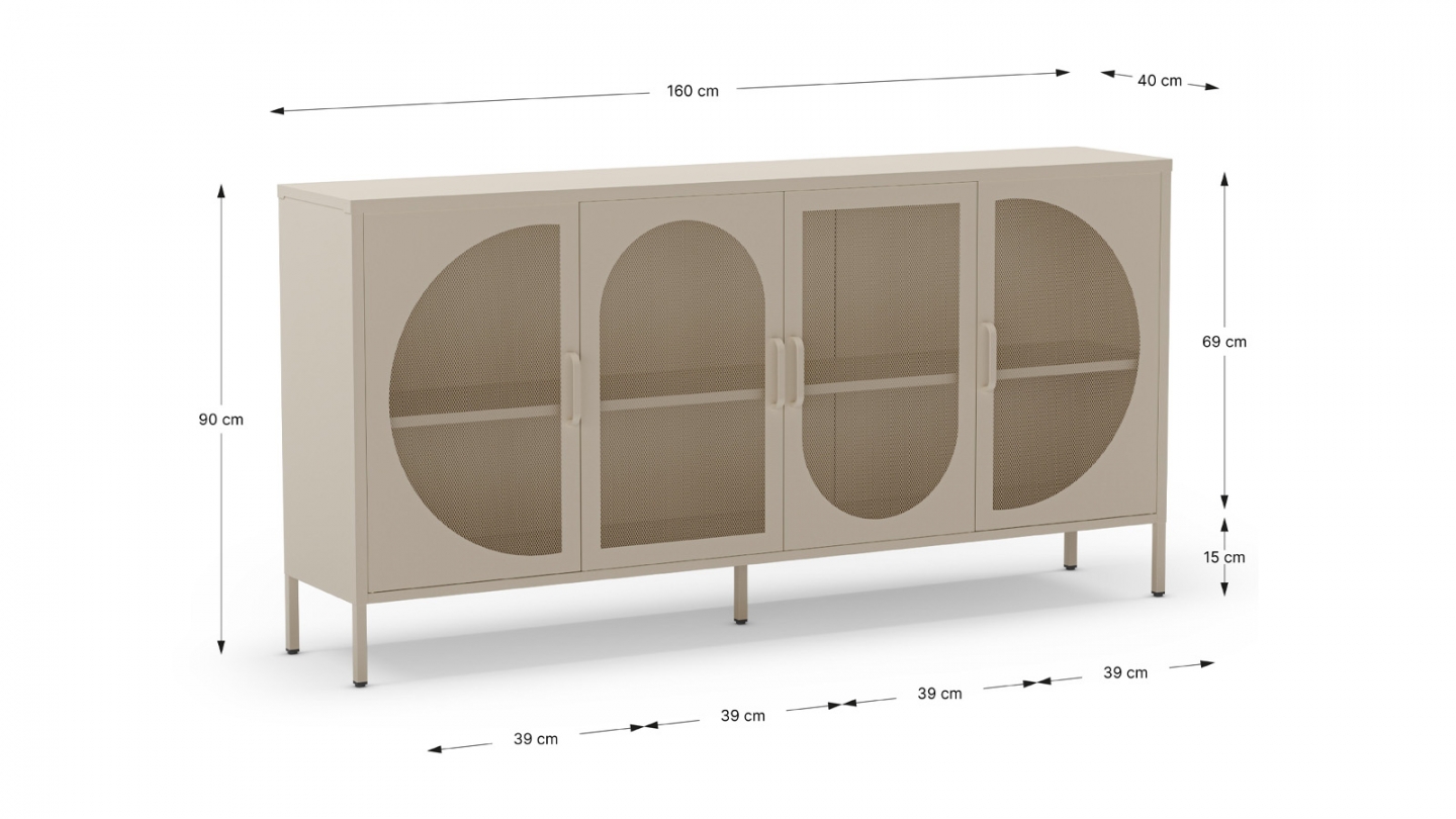 Buffet 4 portes en métal beige 160 cm - Inoa