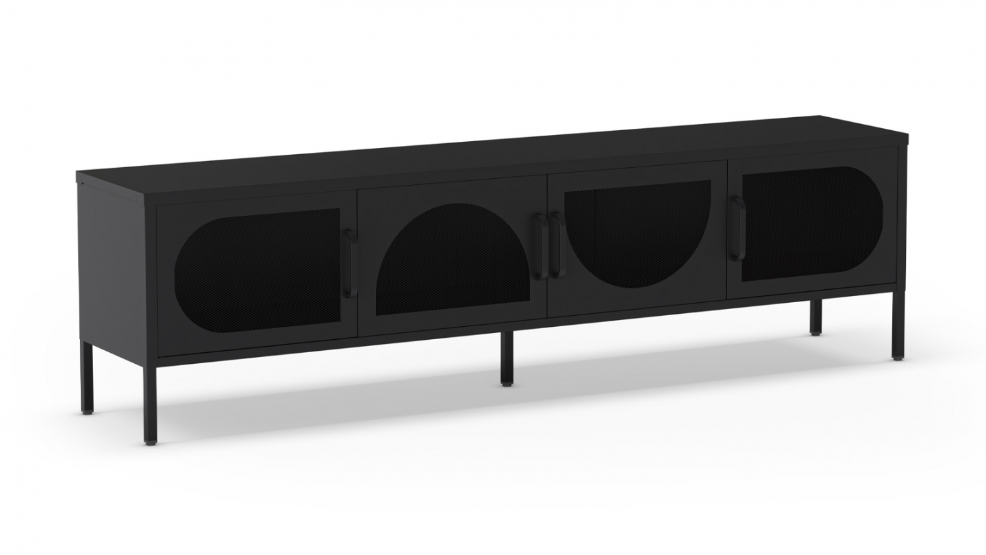 Meuble TV 4 portes en métal noir 180 cm - Inoa