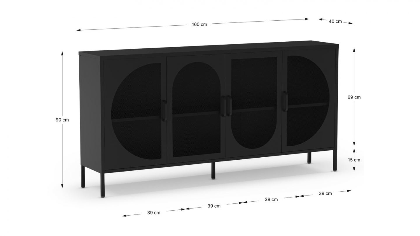 Buffet 4 portes en métal noir 160 cm - Inoa