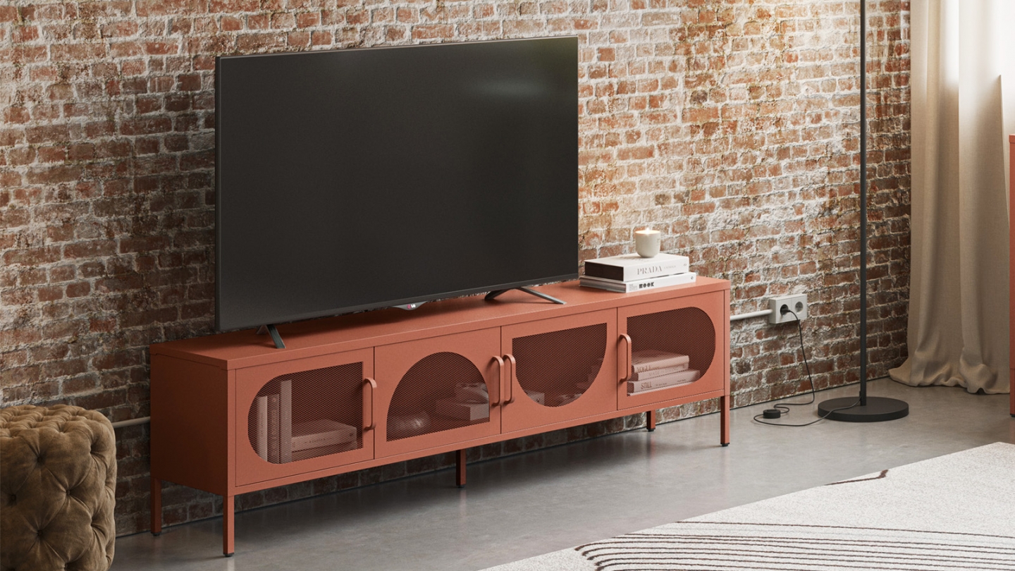Meuble TV 4 portes en métal terracotta 180 cm - Inoa