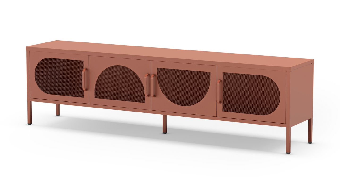 Meuble TV 4 portes en métal terracotta 180 cm - Inoa