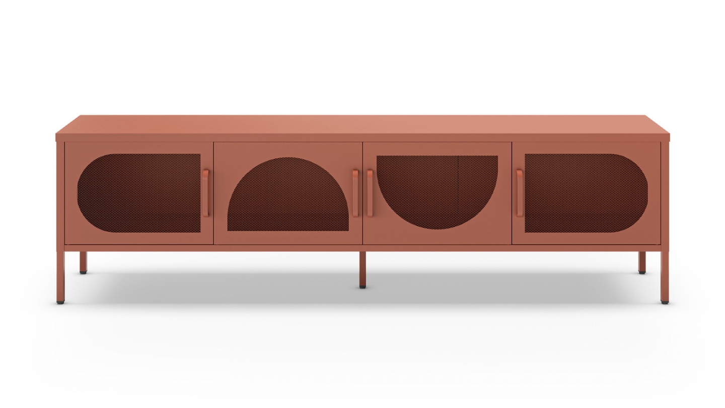 Meuble TV 4 portes en métal terracotta 180 cm - Inoa