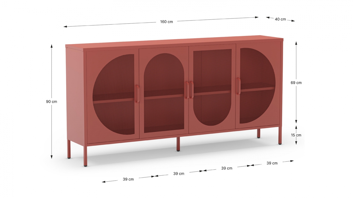 Buffet 4 portes en métal terracotta 160 cm - Inoa