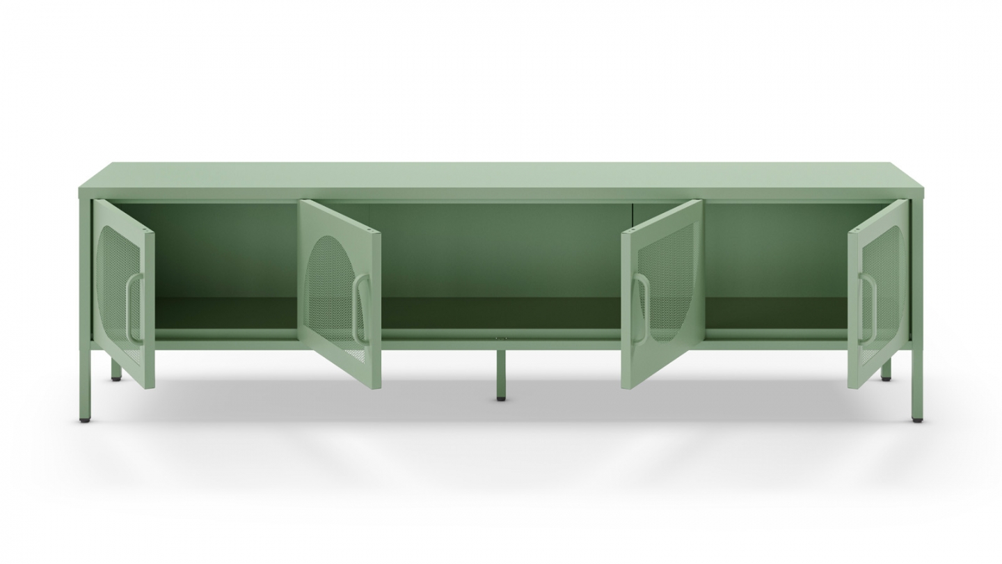 Meuble TV 4 portes en métal vert clair 180 cm - Inoa